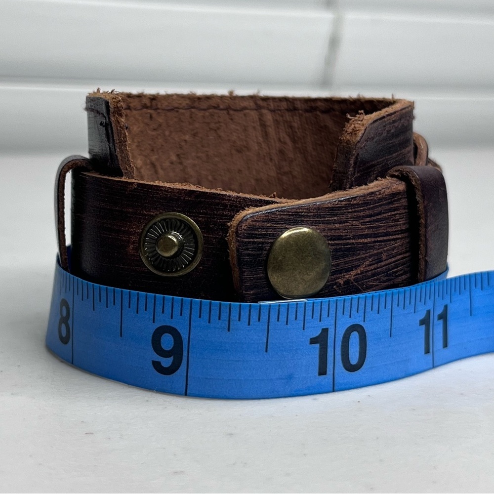 Boho Hand Stamped Metal Plate Follow Your Arrow Leather Cuff Bracelet - Picture 6 of 7